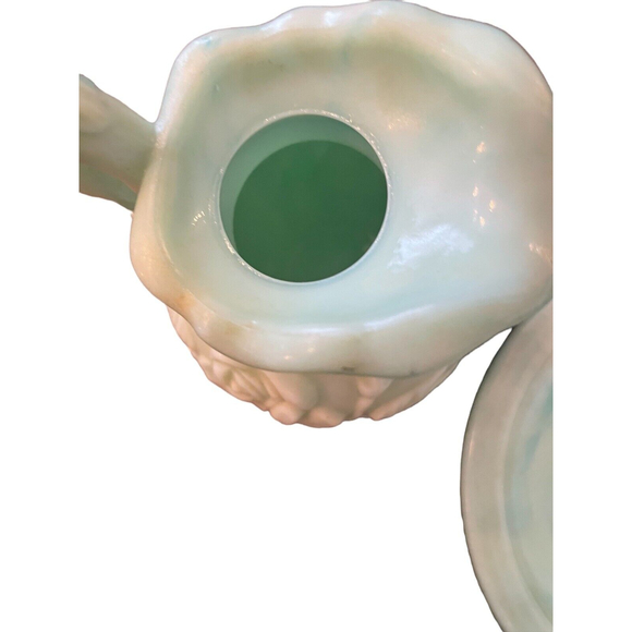 VINTAGE AVON AQUA BLUE GREEN MINI BOWL AND PITCHER SET JADITE  GLASS ROSES - Picture 5 of 10